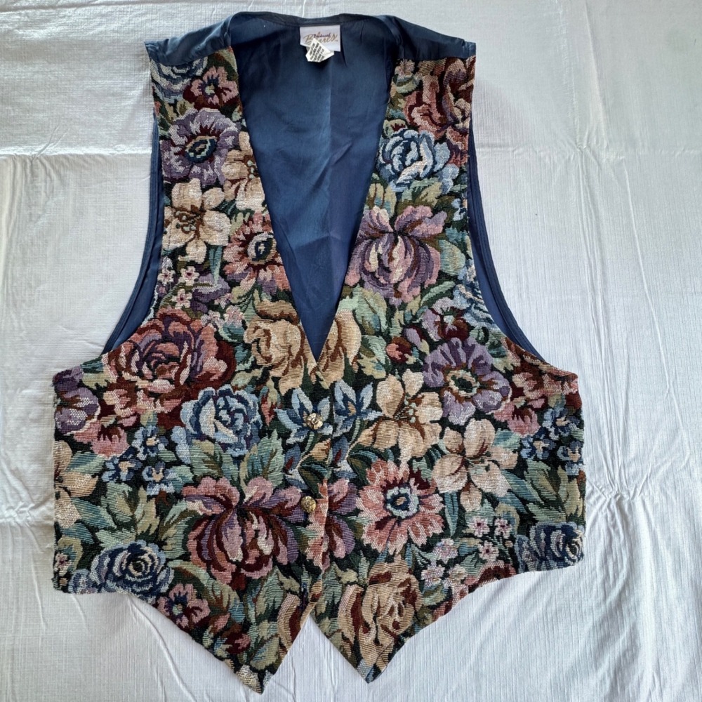 Backroad Blues Womens Floral Tapestry Vest Blue Large 58261
